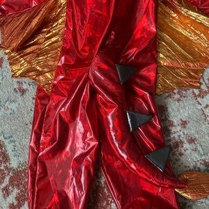 Pottery Barn Kids Shiny Red Dragon Costume with Gold Wings, never worn